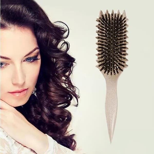 Bounce Curl Brush, vildsvinehårbørste Stylingbørste til udredning, formning og definition af krøller