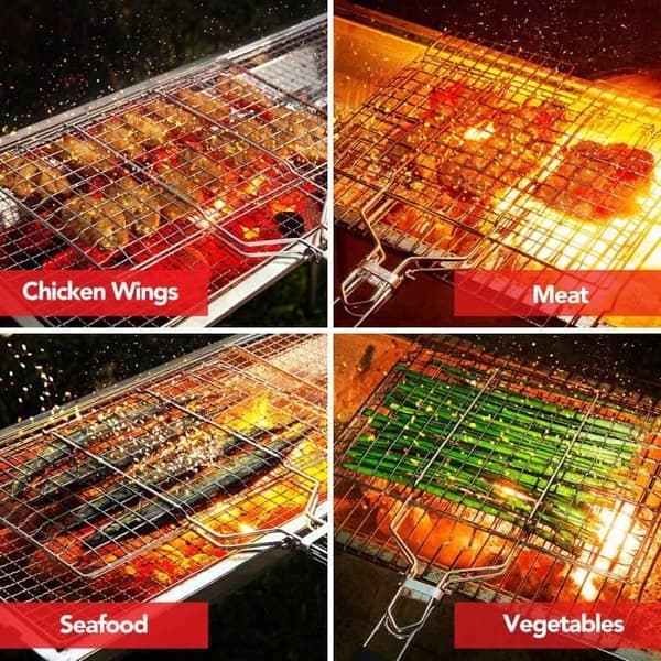 (Sølv) Grillkurv - Rustfrit stål - 32x22cm - Grilltilbehør