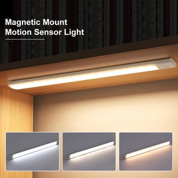 2-pakning LED-bevegelsessensorlys, trådløst, USB-oppladbart, magnetisk, 3 lysmoduser - 10 cm