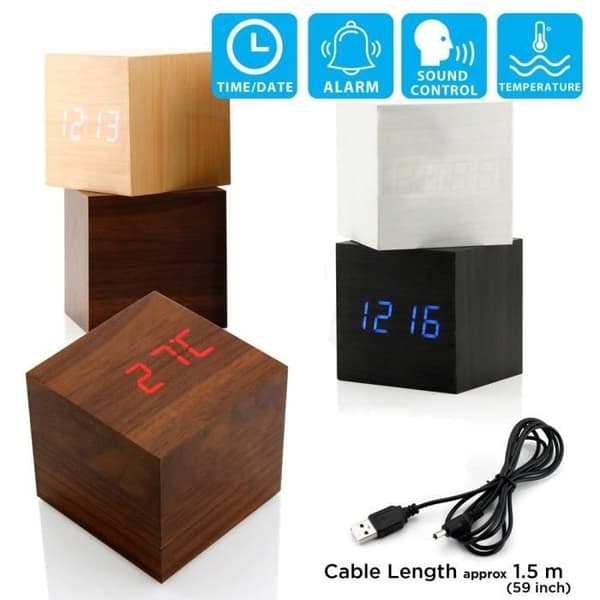 Träväckarklocka Termometer Timer Mini Svart