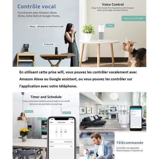 stk. Wifi smartplugg, 16A kompatibel med Android iOS Amazon Alexa Google Home Assistant, programmerbar strømfjernkontrollapp