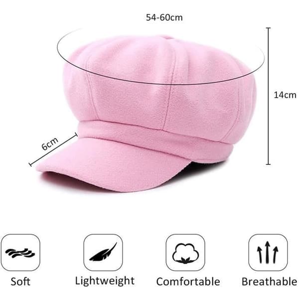 (lyserød)Baskerhat - Elegant - Damebaskerhat - Ruskind og polyester - One Size -
