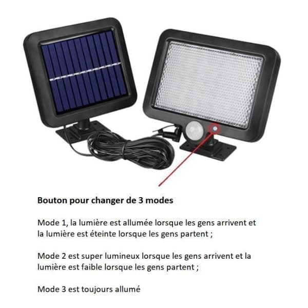 2 stk. 56 LED utendørs solcellelamper med bevegelsessensor - IP65 vanntett - 3 moduser