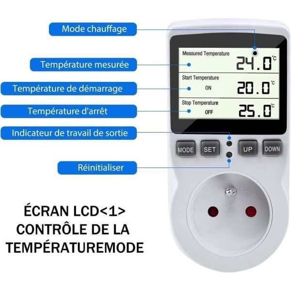 Termostatuttak, digital programmerbar uttakstimer med sonde, drivhusvarmer til akvarium