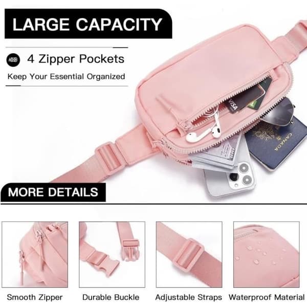 (Rosa) Magväska - Märke - Rosa - Bälte - Polyester - Lättvikt