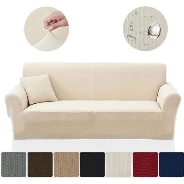 (Beige) Elastisk sofatrekk - Vanntett trekk - 3-seter - Beige