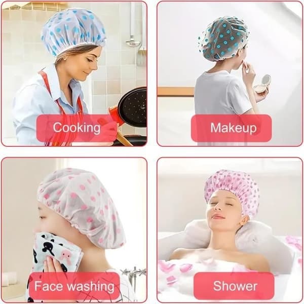 Badehætte med elastik og genanvendelig hat (6 stk., 2 grønne, 2 blå, 2 lyserøde)