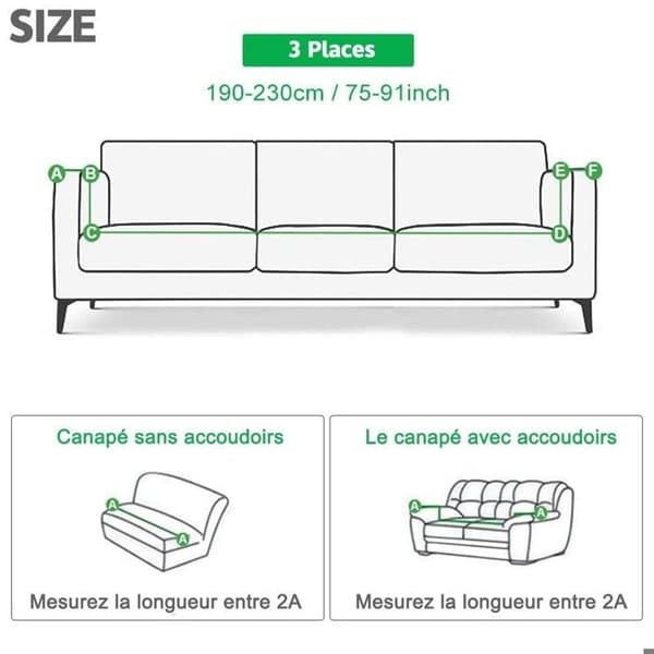 (Grått) 3-seters sofatrekk med armlener - 190-230 cm - Stretch sofatrekk - Beskyttende sofatrekk