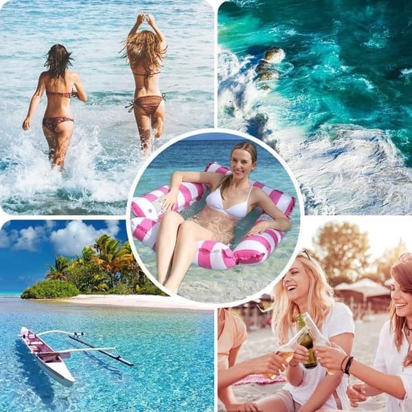 Oppustelig poolstol, 4-i-1 multimadras oppustelig poolflyder, oppustelig poolhængekøje til voksne