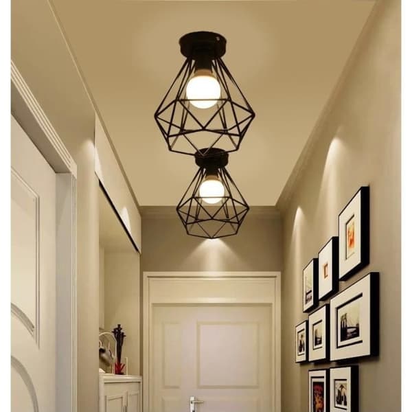Retro Industriel Diamantformet Loftlampe - Fusion - Sæt med 2 - Sort - E27 - Maks. 60W