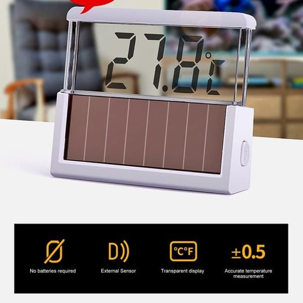 Solcellsakvarietermometer, digital transparent LCD-skärm, högprecisionssolcellsakvarietermometer