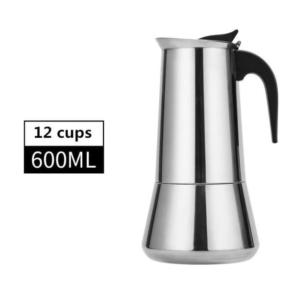 kopper-200ml-a - Ottekantet kaffemaskine i rustfrit stål, stor kapacitet 600ml, 12 kopper, til espresso