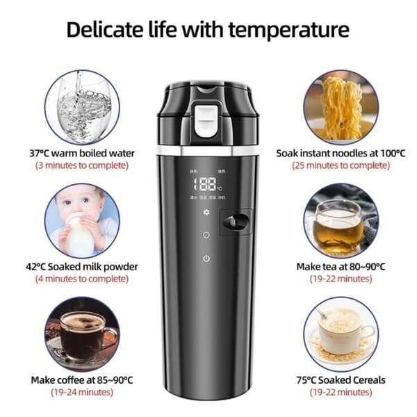 Bärbar vattenkokare, 500 ml - Mini-resemugg med innerfoder i 304 rostfritt stål, 100 W snabbkokande kopp