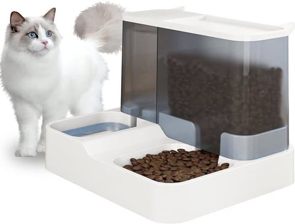 Automatisk foder- og vanddispenser til katte og små hunde 2 i 1 3,8L foder- og vandtank (hvid)
