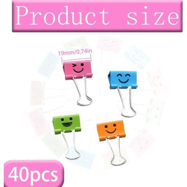 40 stk. Smile doble klipsklemmer 19 mm, sammenleggbare binders, binders, kontorklips, dokumentklips, sammenleggbare klips
