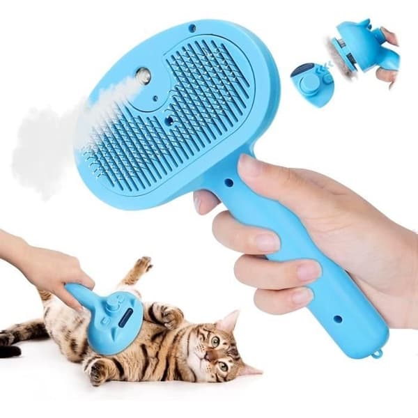 Dampbørste til katte, 4-i-1 selvrensende kattebørste, dampbørste til hunde og katte, spraymassagekam til katte