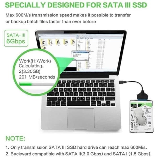 USB-SATA-sovitinkaapeli - Määrittelemätön - SATA III - USB 3.0 - 2,5 tuumaa - 6 Gbps