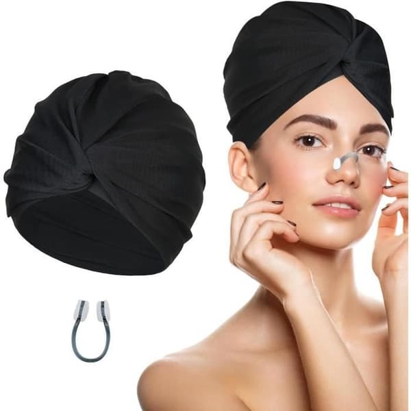Badehette, Badehette for kvinner, Badehette, Turban til svømmebasseng, Elastisk stoffhodebånd til svømmebasseng