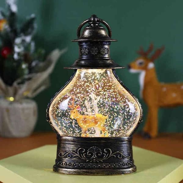 (Bronse) Snølykt - EINNENFFER - Sylinderformet snøkule - Gullglitter - Julepynt - 15x9 cm