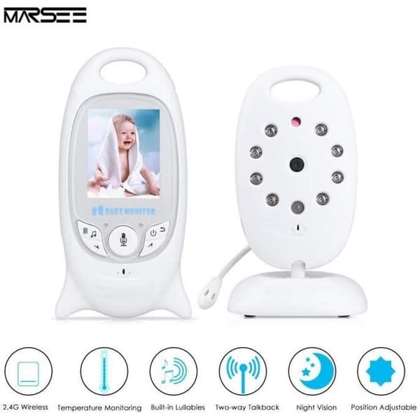 Trådløs videobabymonitor med temperatursensor/nattsyn 2,4" LCD-skjerm overvåking hvit TU2