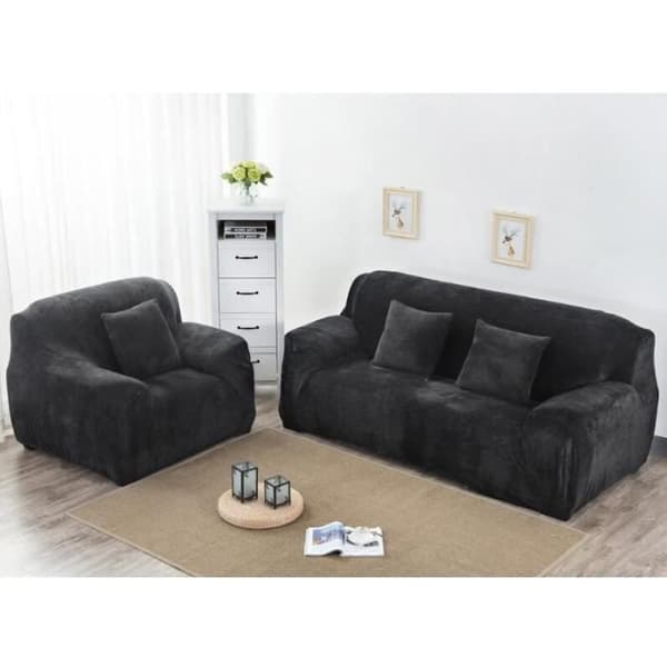 (Sort) 2-personers veloursofabetræk 145-185 cm elastisk spandex tykt sofabetræk
