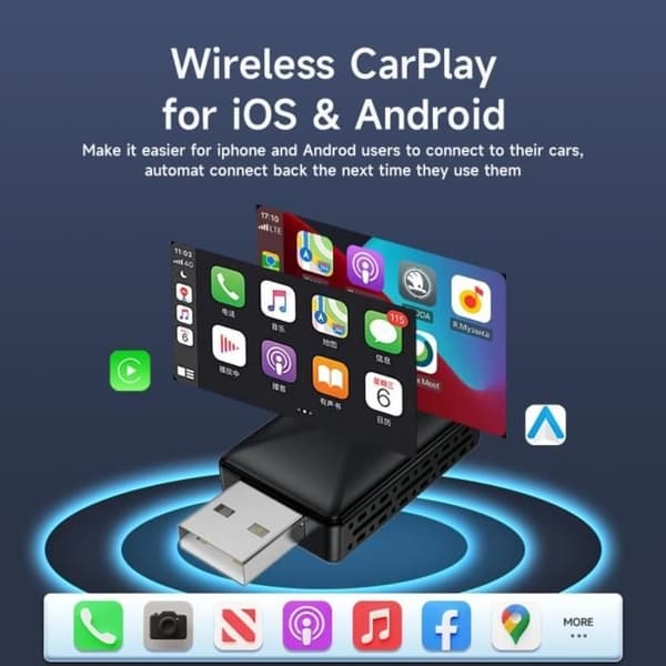 1 trådløs Carplay-adapter - PRUMYA - Hurtig og stabil forbindelse - Bluetooth og WiFi - Plug & Play