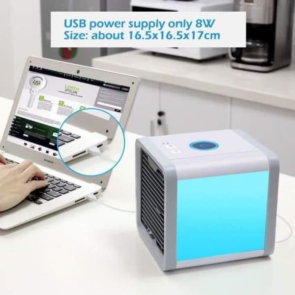 I 1 Mini Aircondition Luftfugter Køler USB Bærbar Koldluft Ventilator med LED til Hjemmekontor Camping