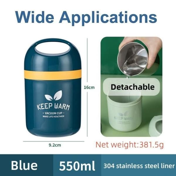 (Mørkeblå) Isoleret madbeholder - Rustfrit stål - 500 ml - Bærbar - Dobbelt lag -