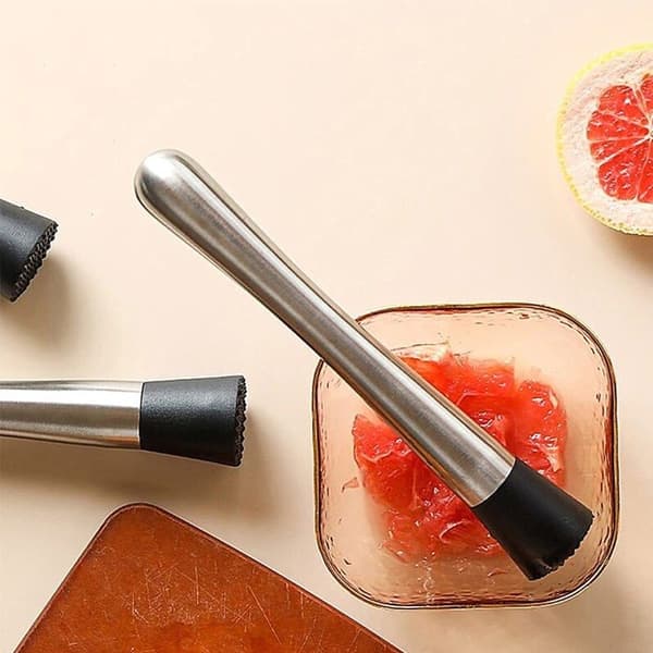 21 cm cocktailmuddler i rustfritt stål med rillet nylonhode og fruktblender