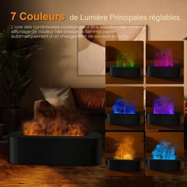 (Sort) Essentiel oliediffuser - Aroma diffuser med 7 farveskiftende flammer - 150 ml mini ultralydsfugter