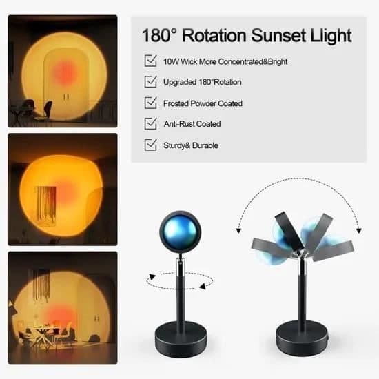 (sort) JEEMAK Bordlampe - Solnedgangsprojektion - Sort - USB Genopladelig - LED - Moderne -