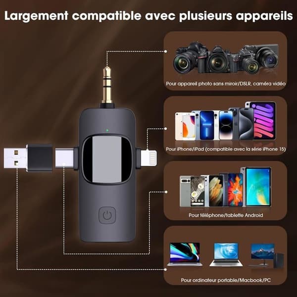 (Grå) Trådlös Lavaliermikrofon - Universal - 4 i 1 - Brusreducerande - USB-C - Kompatibel med iPhone/Android