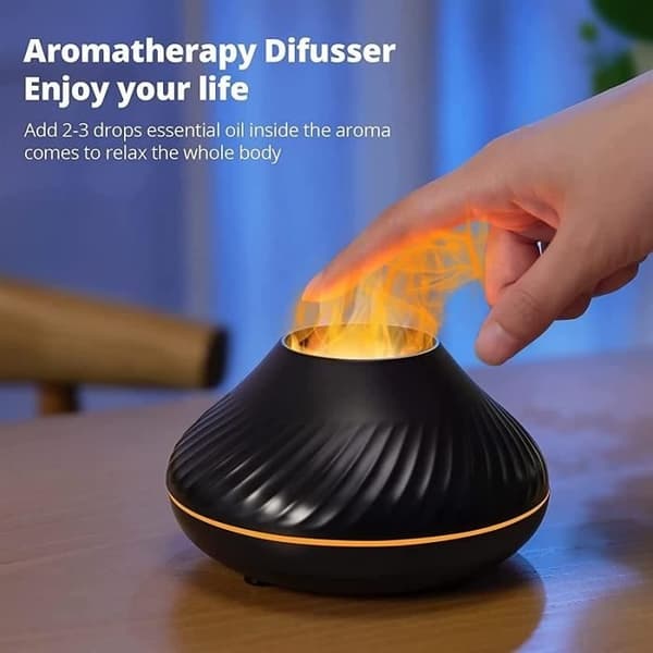 Prumya Luftfugter, 3D Farverig Flamme USB Luftfugter Bil Aromaterapi Diffusere Bærbar til Soveværelse/Hjem Sort