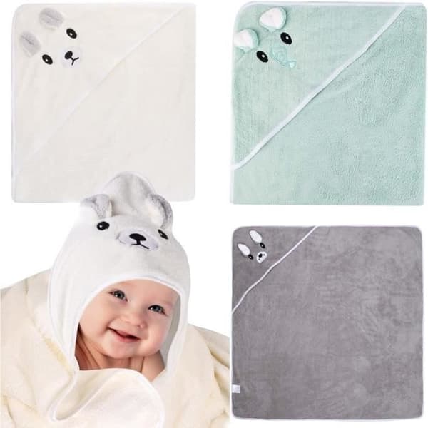 Badhandduk - Ej specificerad - Set om 3 - 80 x 80 cm - Korallfleece - Djurmotiv