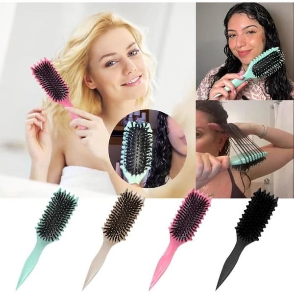 Bounce Curl Brush, vildsvinehårbørste Stylingbørste til udredning, formning og definition af krøller