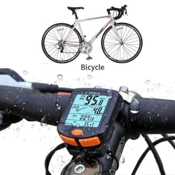 Vandtæt trådløs cykelcomputer med LCD-skærm og flere funktioner - sort