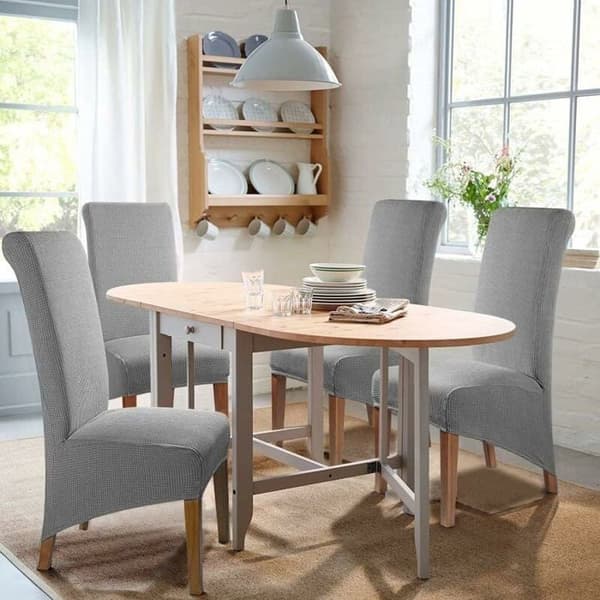 (Grått) Stolsöverdrag - YYV - Set om 4 - Stretchjacquard - Avtagbart - Tvättbart - Grå