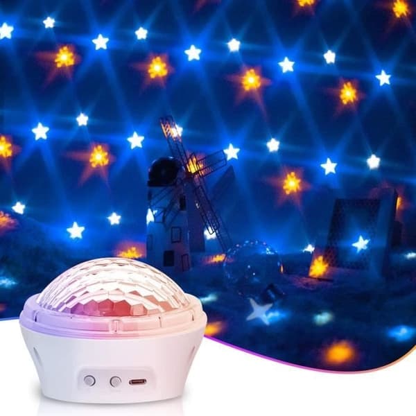 LED-stjernehimmel nattlysprojektor med timer og 4 dynamiske projeksjonsmoduser - hvit - 0,25 kg