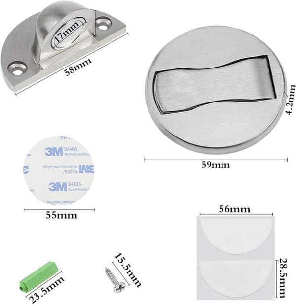 (Silver) Magnetiska dörrstoppar - Väggskydd - 2-pack - Enkel installation - Silver - Stark magnet