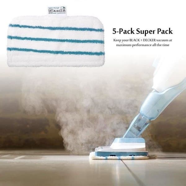 (Vit) 5-pack rektangulära mikrofiberdukar för Black+Decker ångmoppar