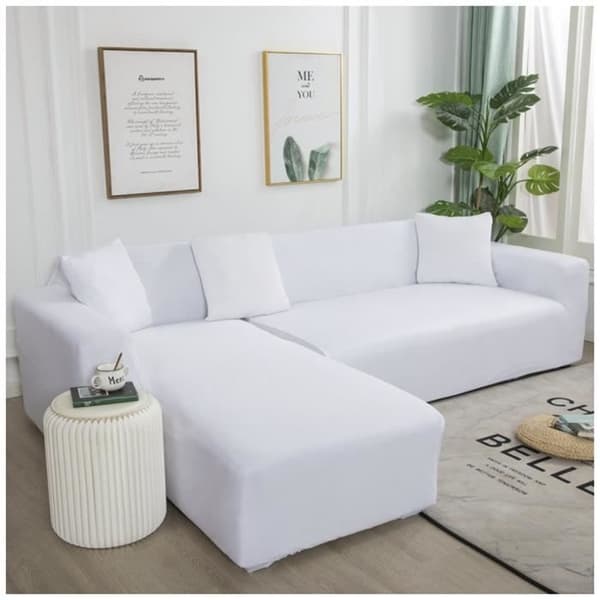 (Vit) DAIHAN Hörnsoffaöverdrag - Vit - Stretch - 4-sits