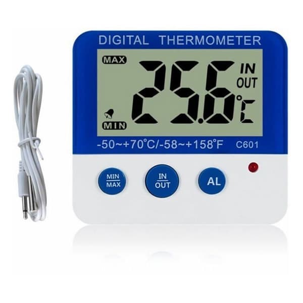 YYV digital kylskåpstermometer med larm och lättläst max-/minimumtemperaturdisplay (LCD)
