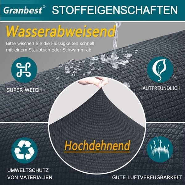 Vanntett stretchtrekk til sofa i elastisk jacquard og elastan med sklisikker skumpolstring (1-seter, grå)