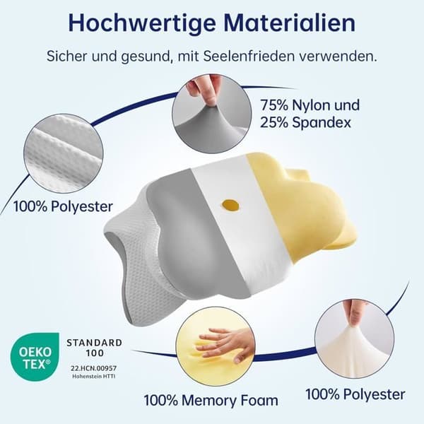 (Färg: Grå) Ergonomisk kudde - Uniency - Memory Foam - Justerbar höjd - Anti-snarkning