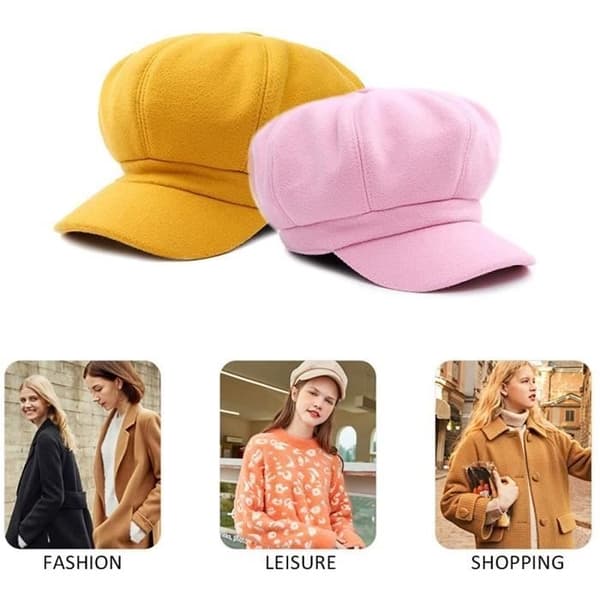 (lyserød)Baskerhat - Elegant - Damebaskerhat - Ruskind og polyester - One Size -