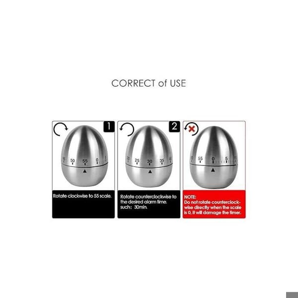 Mekanisk roterende eggtimer i rustfritt stål med alarm, 60-minutters koketimer