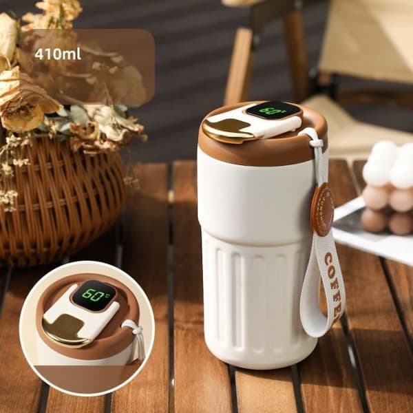 Blå - Smart kaffetermoskrus med intelligent temperaturdisplay, rustfritt stålkrus