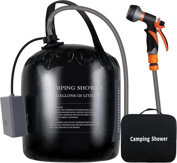 20L solvarmet bøtte – Bærbar campingdusj med LED, USB og 8 spraymoduser