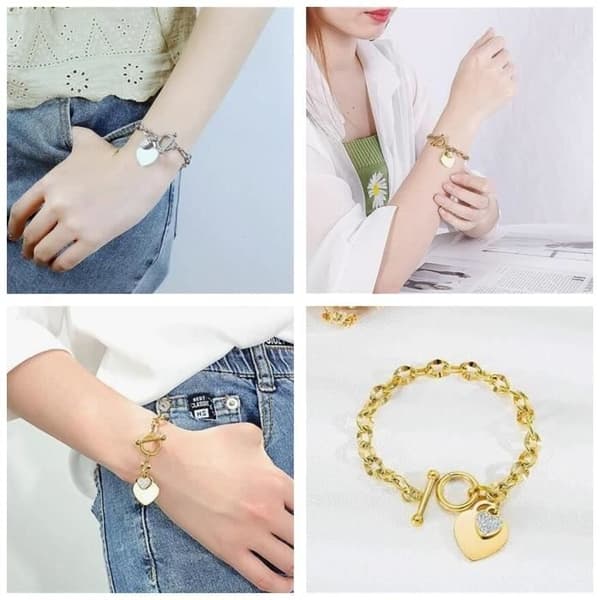 (Stålfarve, guld) Armbånd - Dame - Rustfrit stål - 18 cm - 2 stk. -