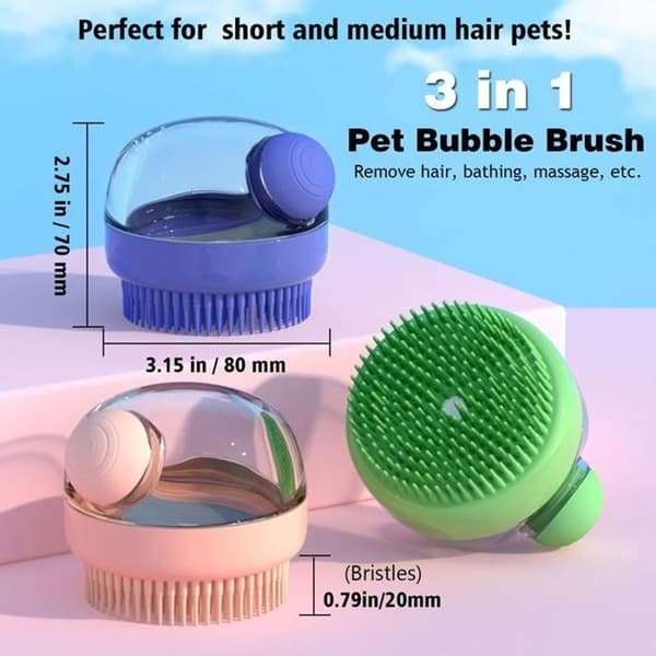 Hundebadebørste, pleje, massageshampoo, badebørste med sæbedispenser, bløde silikonebørster,